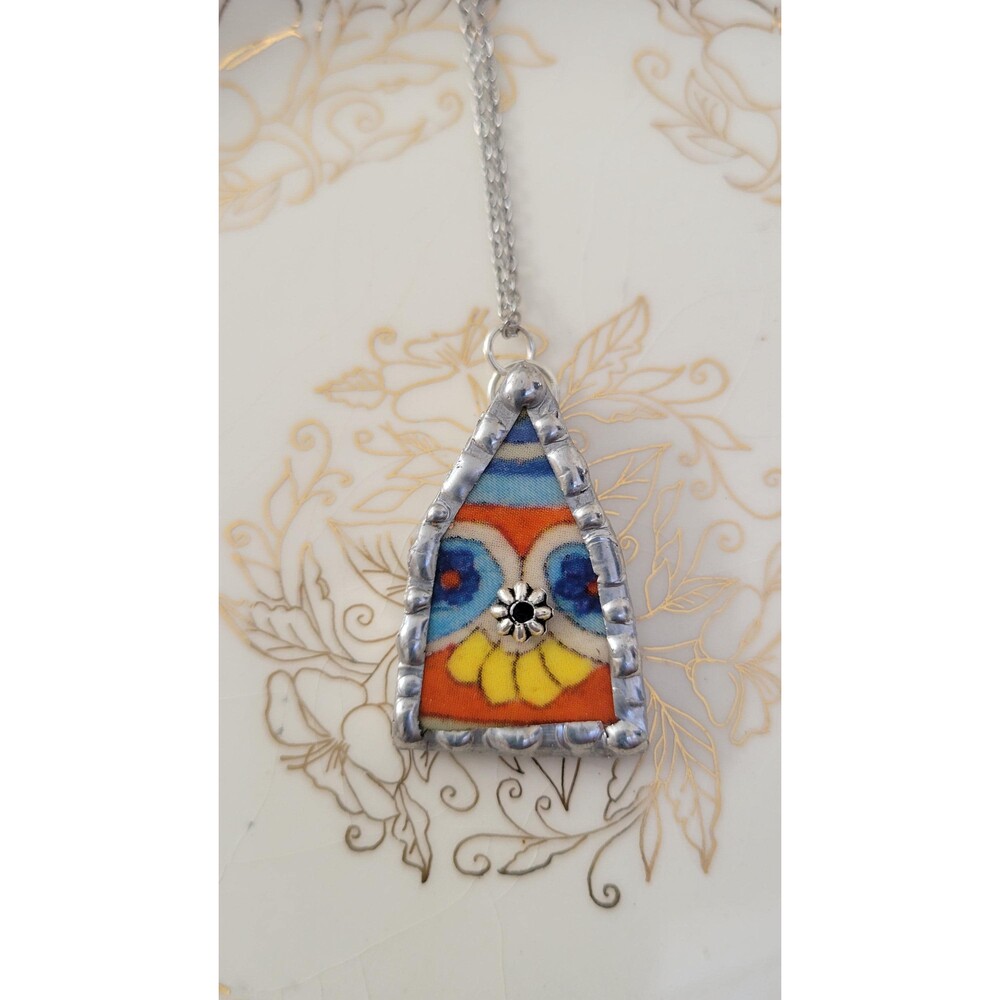 Broken China Handcrafted Colorful Soldered Pendant Necklace